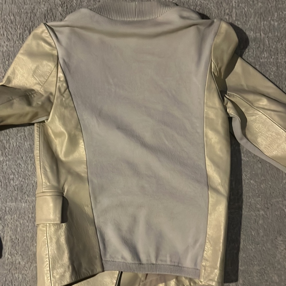 M Patmos Leather Merino Wool Open Front Jacket Metallic Gold Quiet Luxury XS - Picture 6 of 11